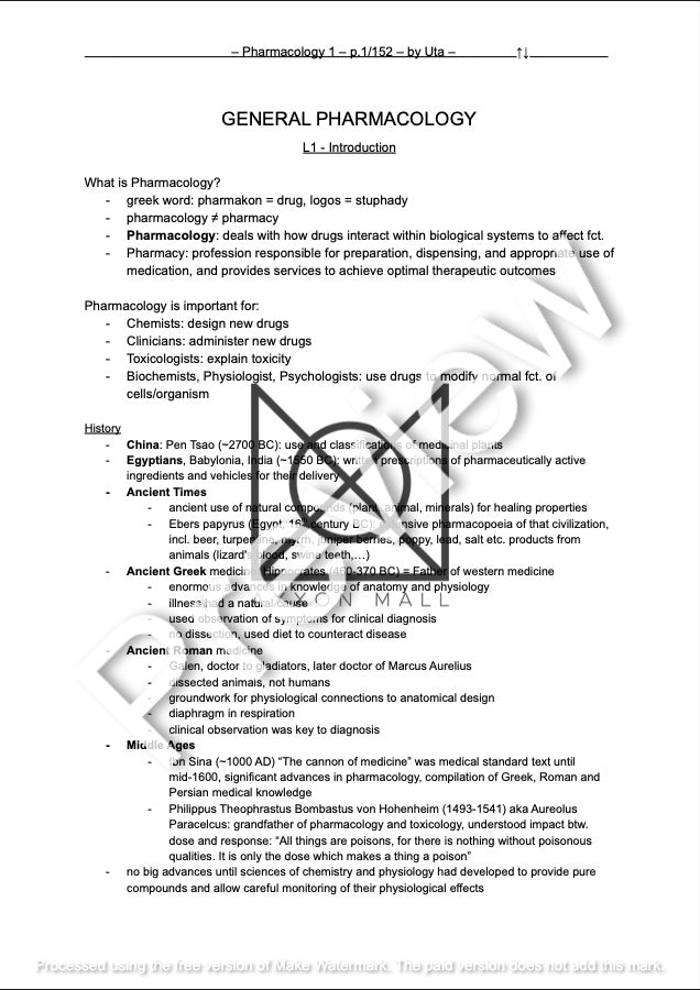 Pharmacology 1 Summary by MDDr. Uta Hüning