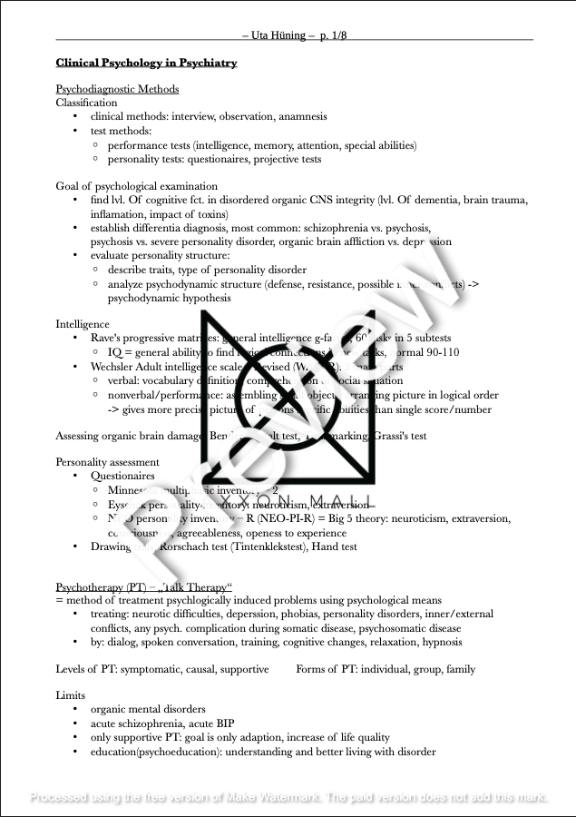 Psychology Summary by MDDr. Uta Hüning