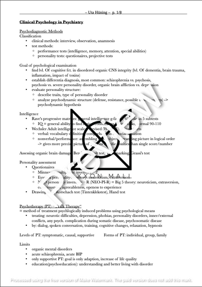 Psychology Summary by MDDr. Uta Hüning